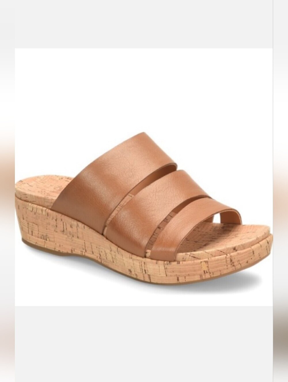 KORK-EASE Menzie Sandal Slide Women 8M Beige Tan Leather Cork Wedge Strappy NWOB